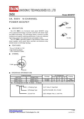 3N50G-TN3-R Datasheet PDF Unisonic Technologies