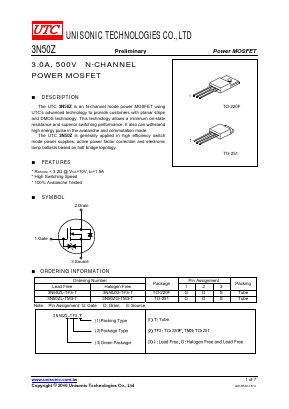 3N50ZL-TF3-T Datasheet PDF Unisonic Technologies