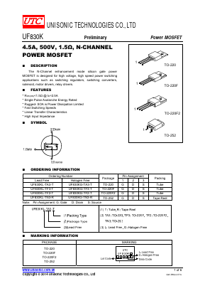 UF830KG-TA3-T Datasheet PDF Unisonic Technologies