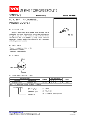 30N06V-Q Datasheet PDF Unisonic Technologies