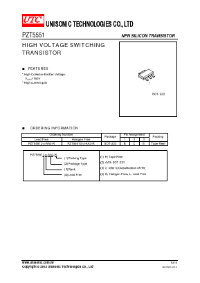 PZT5551G-B-AA3-R Datasheet PDF Unisonic Technologies