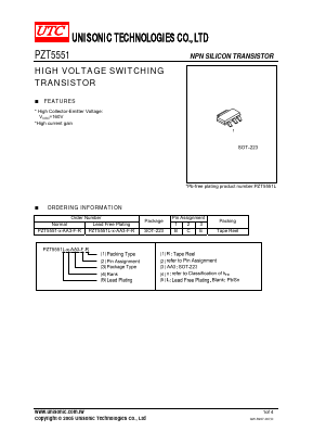 PZT5551-X-AA3-F-R Datasheet PDF Unisonic Technologies