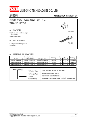 2N5551L-X-AB3-R Datasheet PDF Unisonic Technologies