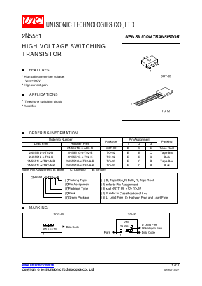 2N5551L-X-T92-A-K Datasheet PDF Unisonic Technologies