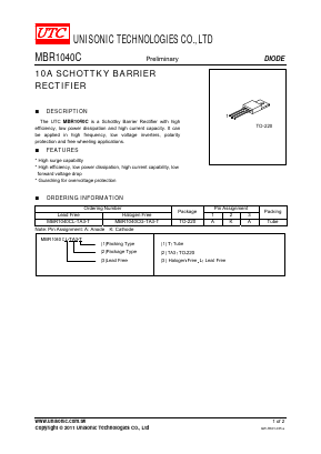 MBR1040CG-TA3-T Datasheet PDF Unisonic Technologies