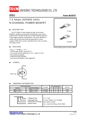 8N60L-X-TA3-T Datasheet PDF Unisonic Technologies