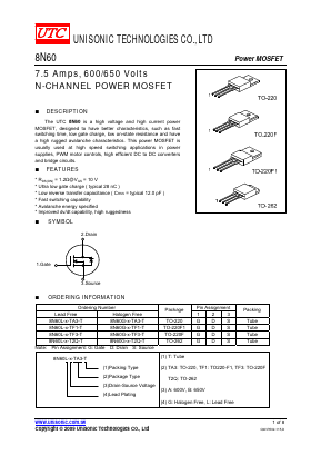 8N60G-X-TF1-T Datasheet PDF Unisonic Technologies