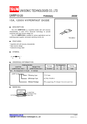 UHRP15120 Datasheet PDF Unisonic Technologies