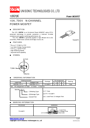 10N70KL-TF1-T Datasheet PDF Unisonic Technologies