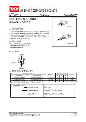 UTT30N10G-TA3-T Datasheet PDF Unisonic Technologies
