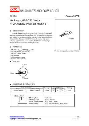 10N60 Datasheet PDF Unisonic Technologies