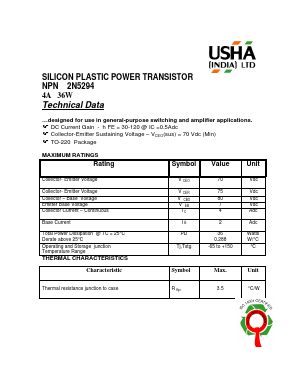 2N5294 Datasheet PDF Usha Ltd 