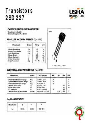 2SD227 Datasheet PDF Usha Ltd 