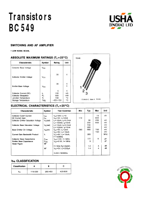 BC549 Datasheet PDF Usha Ltd 