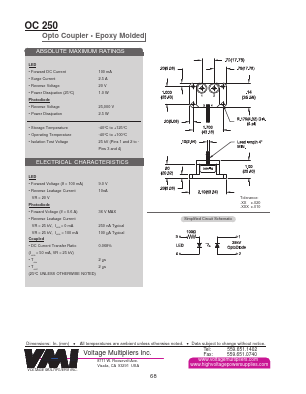OC250 Datasheet PDF Voltage Multipliers Inc
