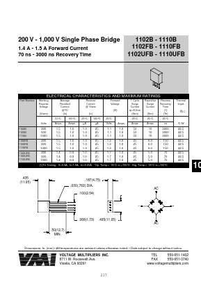 1102UFB Datasheet PDF Voltage Multipliers Inc