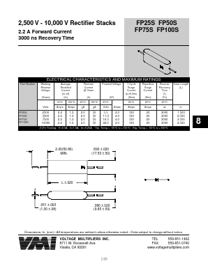 FP25S Datasheet PDF Voltage Multipliers Inc