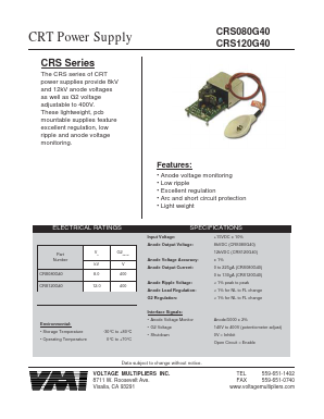 CRS080G40 Datasheet PDF Voltage Multipliers Inc