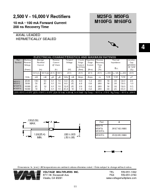 M25FG Datasheet PDF Voltage Multipliers Inc