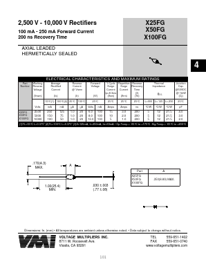 X25FG Datasheet PDF Voltage Multipliers Inc