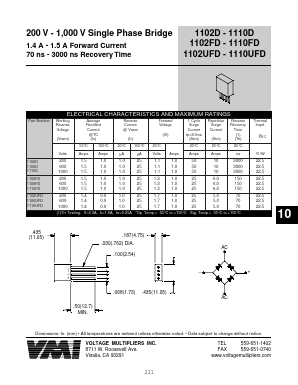 1102FD Datasheet PDF Voltage Multipliers Inc