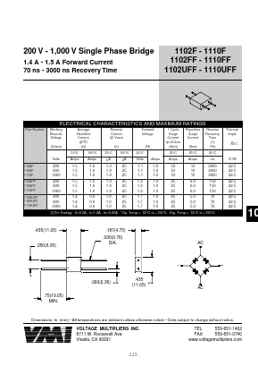 1106UFF Datasheet PDF Voltage Multipliers Inc