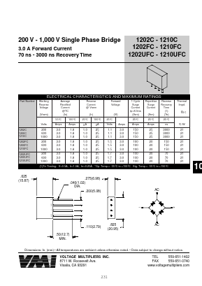 1202UFC Datasheet PDF Voltage Multipliers Inc