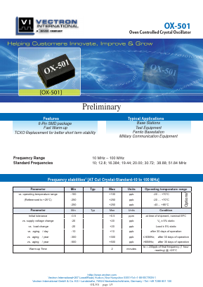 OX-5010-BAP-5082-10 Datasheet PDF Vectron International