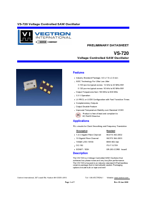 VS-720-LPF-NBD-155.5200 Datasheet PDF Vectron International