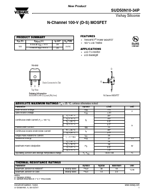 SUD50N10-34P Datasheet PDF Vishay Semiconductors