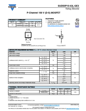 SUD50P10-43L-GE3 Datasheet PDF Vishay Semiconductors