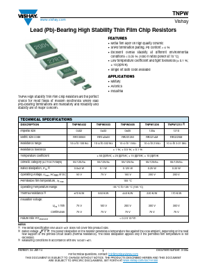 TNPW Datasheet PDF Vishay Semiconductors