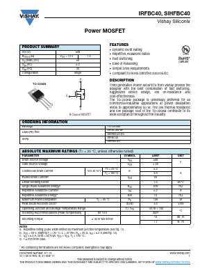 IRFBC40 Datasheet PDF Vishay Semiconductors