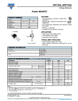 SIHF740A-E3 Datasheet PDF Vishay Semiconductors