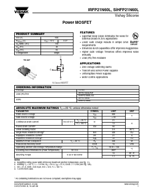 IRFP21N60L Datasheet PDF Vishay Semiconductors