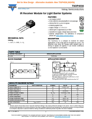 TSOP4038 Datasheet PDF Vishay Semiconductors