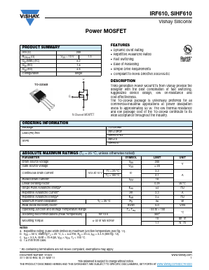 IRF610PBF Datasheet PDF Vishay Semiconductors