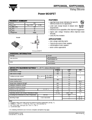 SIHFP23N50L-E3 Datasheet PDF Vishay Semiconductors