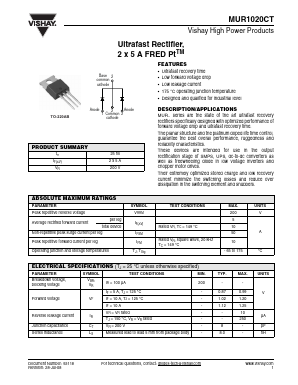 MUR1020CT Datasheet PDF Vishay Semiconductors