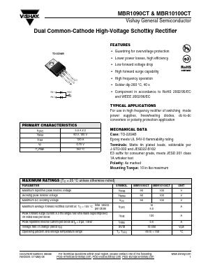 MBR1090CT-E3/45 Datasheet PDF Vishay Semiconductors