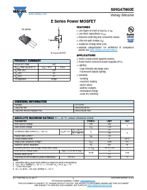SIHG47N60E-GE3 Datasheet PDF Vishay Semiconductors
