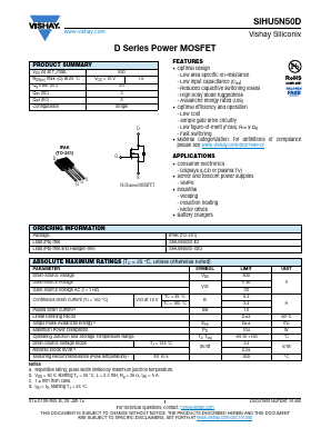 SIHU5N50D-E3 Datasheet PDF Vishay Semiconductors