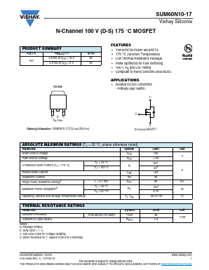 SUM60N10-17 Datasheet PDF Vishay Semiconductors