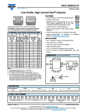 IHLP2525CZRZ1R5M01 Datasheet PDF Vishay Semiconductors
