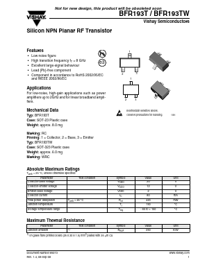 BFR193TW Datasheet PDF Vishay Semiconductors