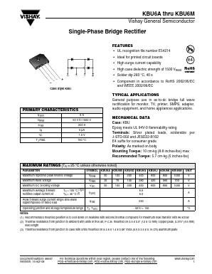 KBU6B Datasheet PDF Vishay Semiconductors