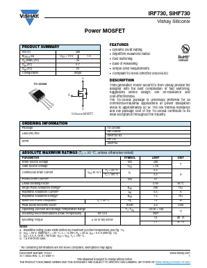IRF730PBF Datasheet PDF Vishay Semiconductors