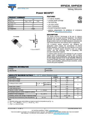 IRF9Z20 Datasheet PDF Vishay Semiconductors