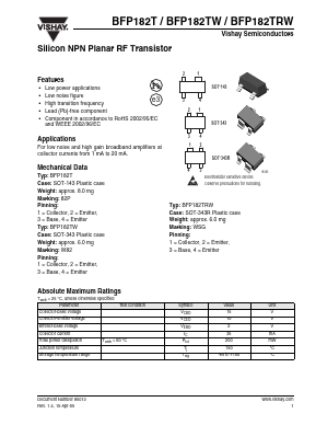 BFP182TRW Datasheet PDF Vishay Semiconductors