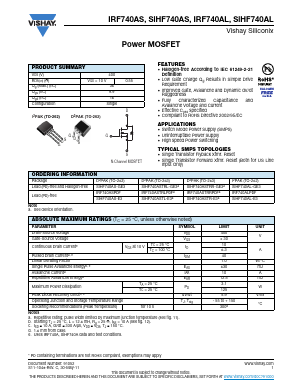 SIHF740ASTRL-GE3 Datasheet PDF Vishay Semiconductors